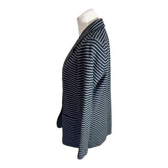 J Jill Sweater Blazer Women's Size Med Navy Gray Striped Three Button Nautical - Picture 3 of 7